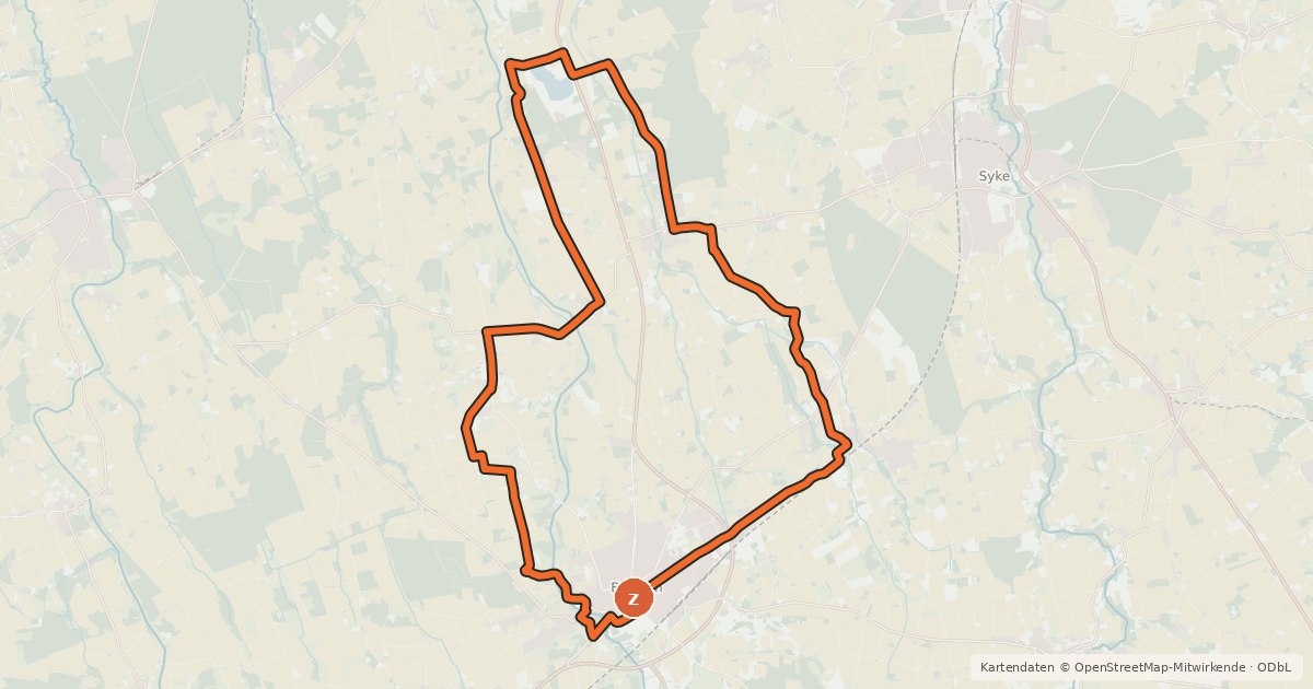Kartenübersicht der Radroute Bassumer Fahrradrundweg Nord