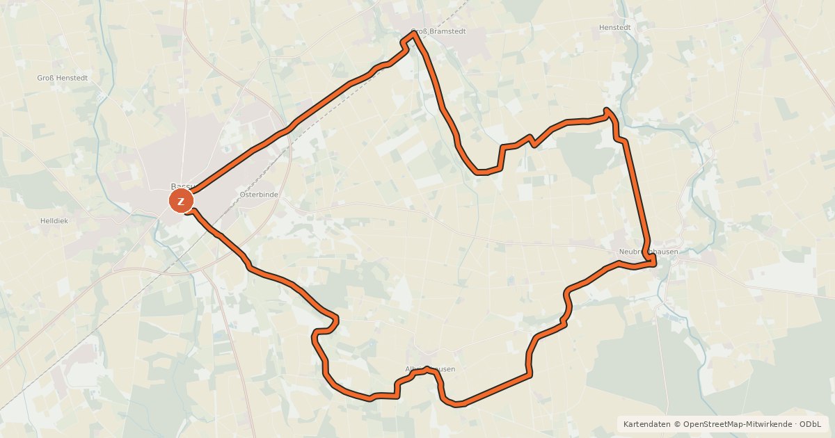 Kartenübersicht der Radroute Bassumer Fahrradrundweg Ost