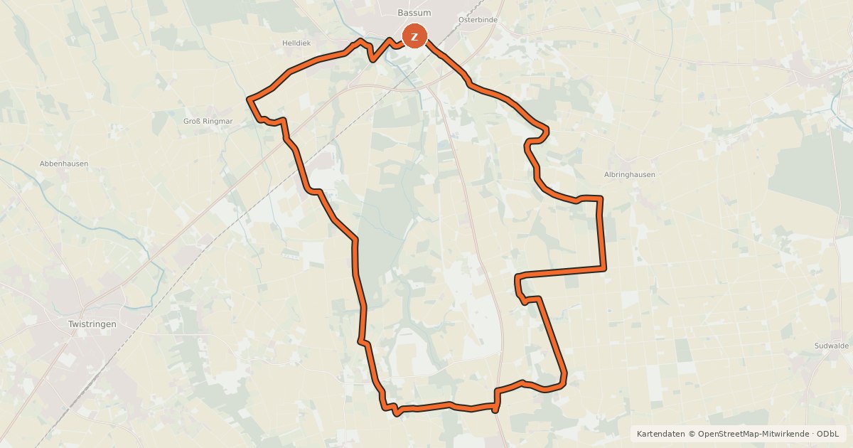 Kartenübersicht der Radroute Bassumer Fahrradrundweg Süd