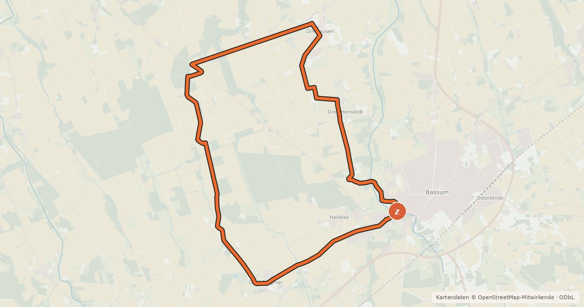 Kartenübersicht der Radroute Bassumer Fahrradrundweg West