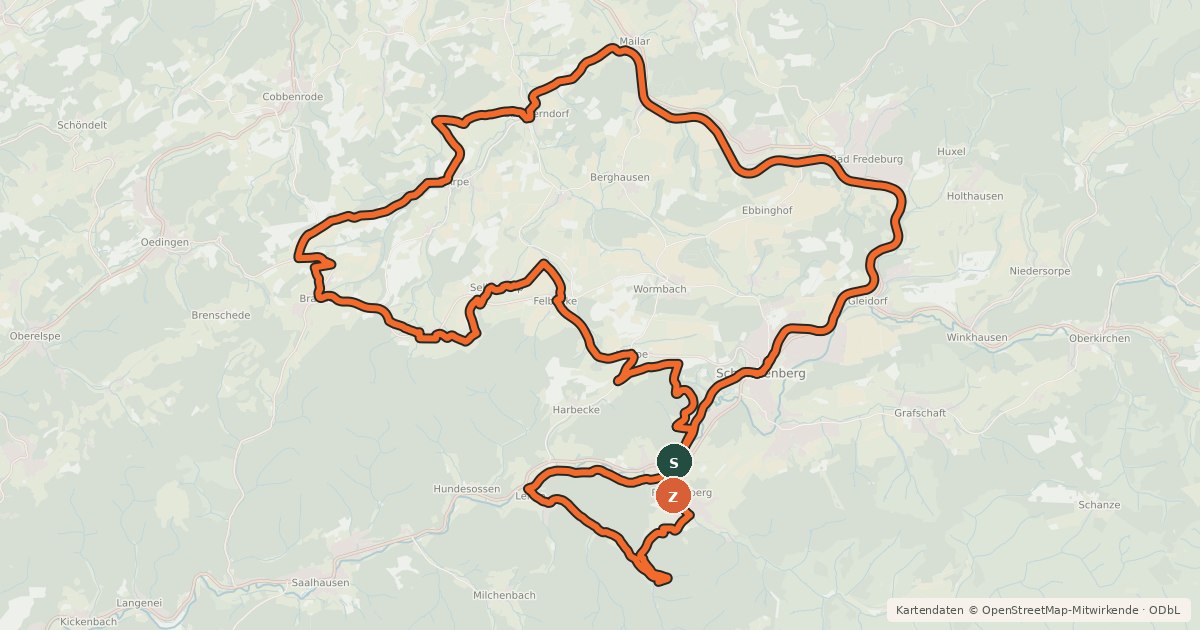 Kartenübersicht der Radroute Bauernland-Radroute
