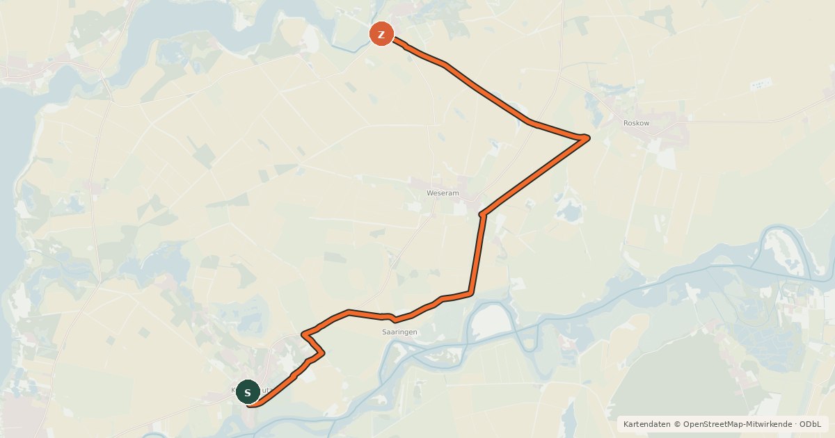 Kartenübersicht der Radroute Beetzsee-Havel-Radweg