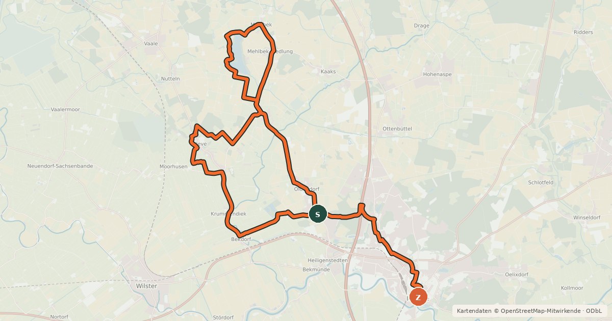 Kartenübersicht der Radroute Bekau-Tour