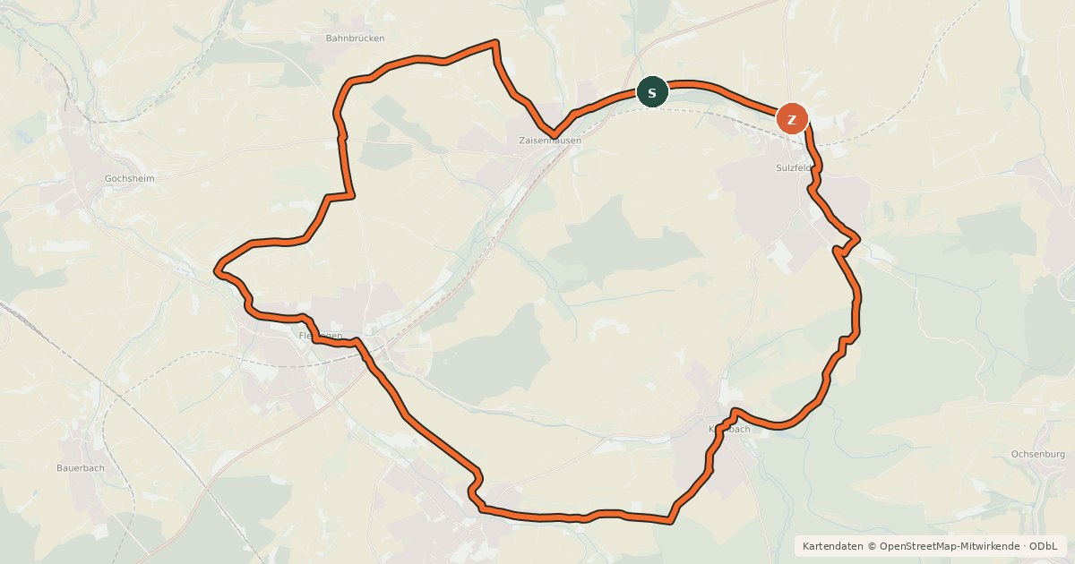 Kartenübersicht der Radroute Benno-Bauer-Radweg
