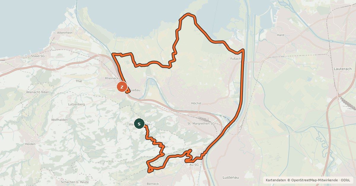 Kartenübersicht der Radroute Bergbähnli, Rheindelta – Tour