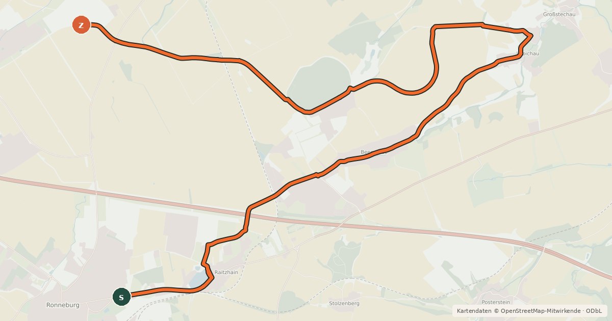 Kartenübersicht der Radroute Bergbauroute
