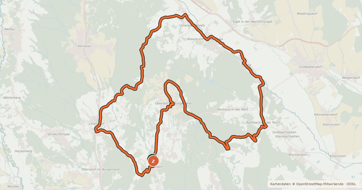 Kartenübersicht der Radroute Berghäuser-Radweg