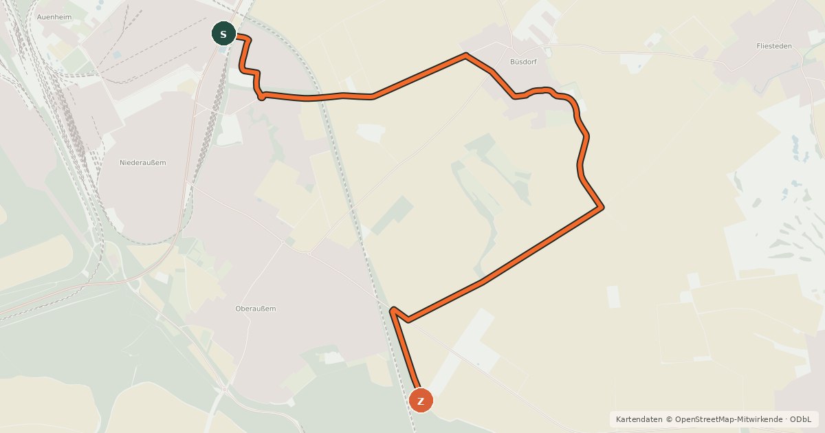 Kartenübersicht der Radroute Bergheim (20) - Bergheim (22)