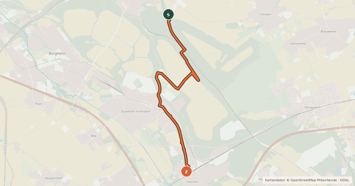 Kartenübersicht der Radroute Bergheim (22) - Kerpen (42)