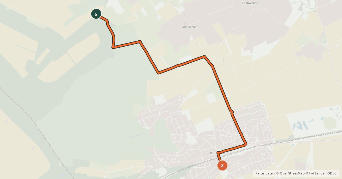 Kartenübersicht der Radroute Bergheim (34) - Frechen (35)