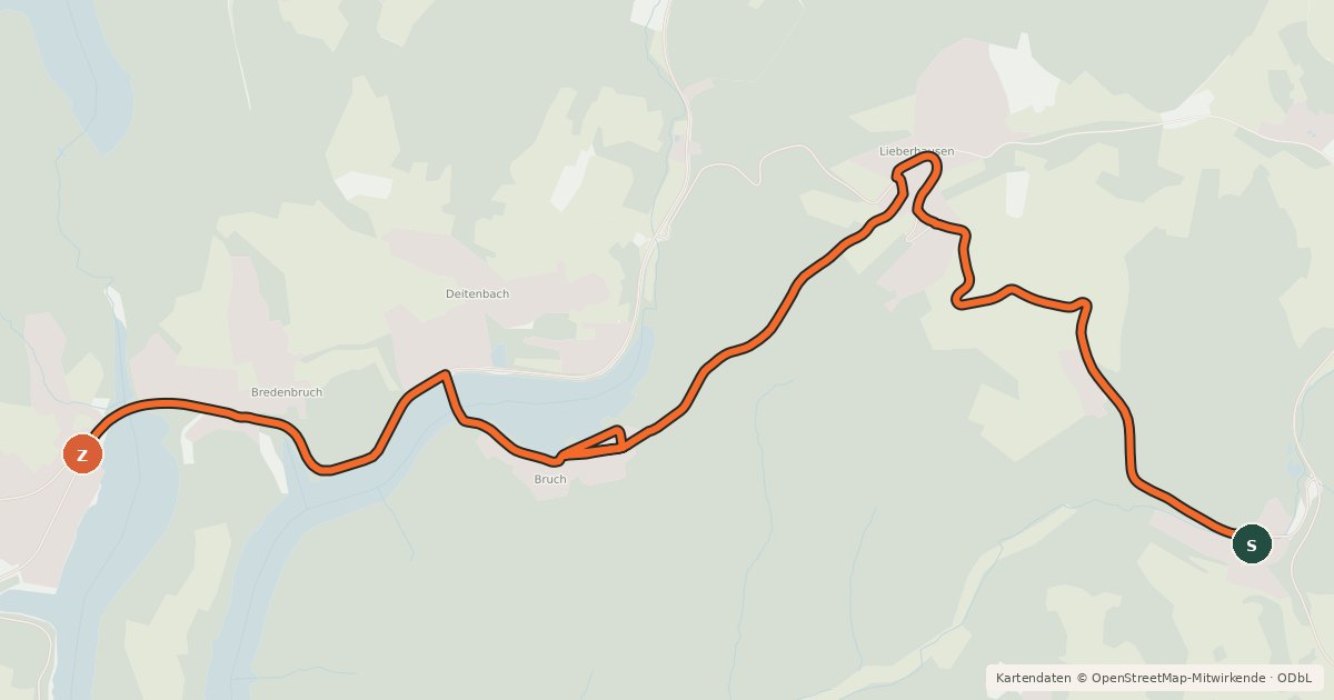 Kartenübersicht der Radroute Bergneustadt (28) - Gummersbach (56)