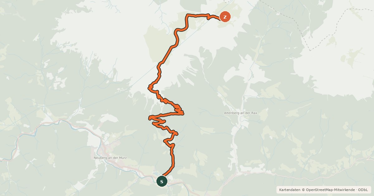 Kartenübersicht der Radroute BergRadlTour auf die Schneealm