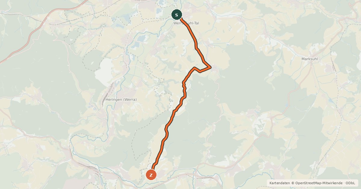 Kartenübersicht der Radroute Berka-Vacha-Radweg