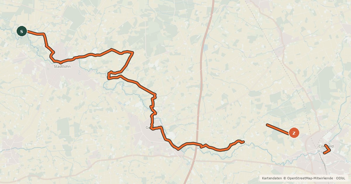 Kartenübersicht der Radroute Berkelroute