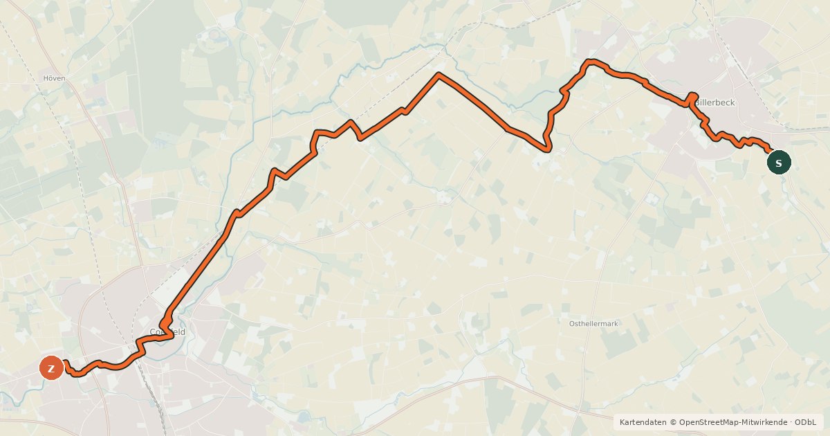 Kartenübersicht der Radroute Berkelroute - Hauptroute