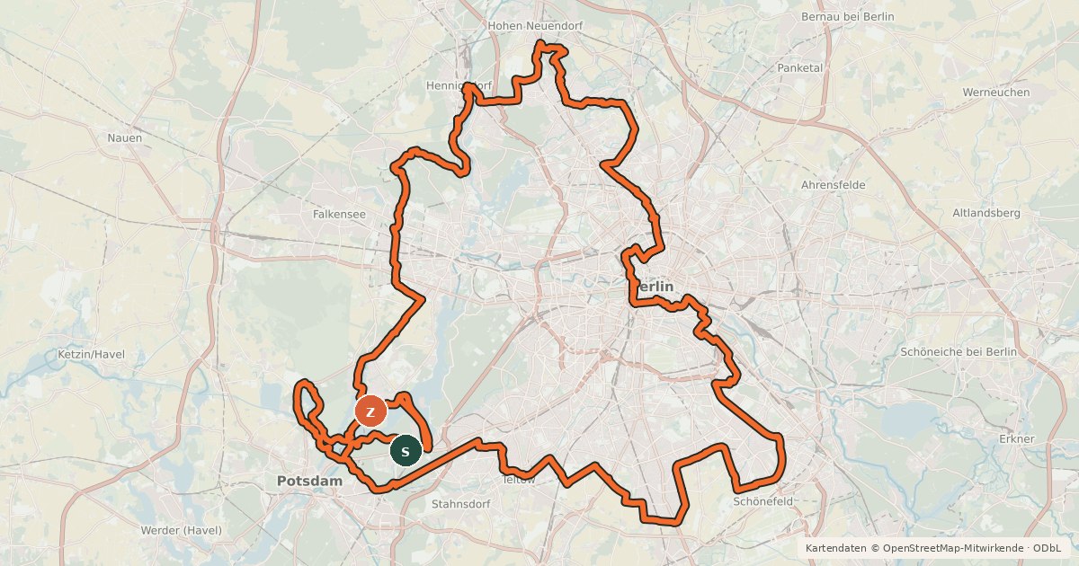 Kartenübersicht der Radroute Berliner Mauerweg