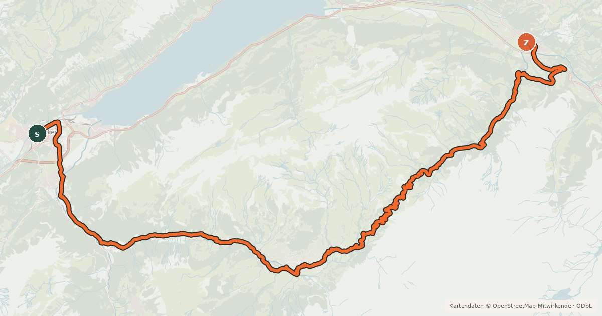 Kartenübersicht der Radroute Berner Oberland-Route