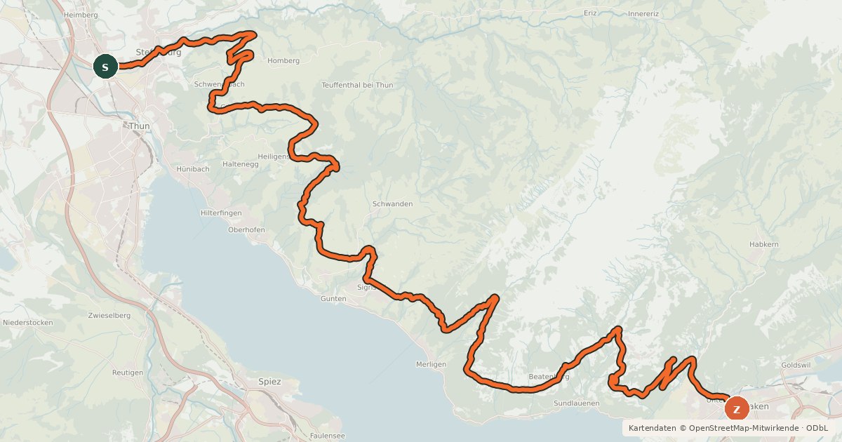 Kartenübersicht der Radroute Berner Oberland-Route