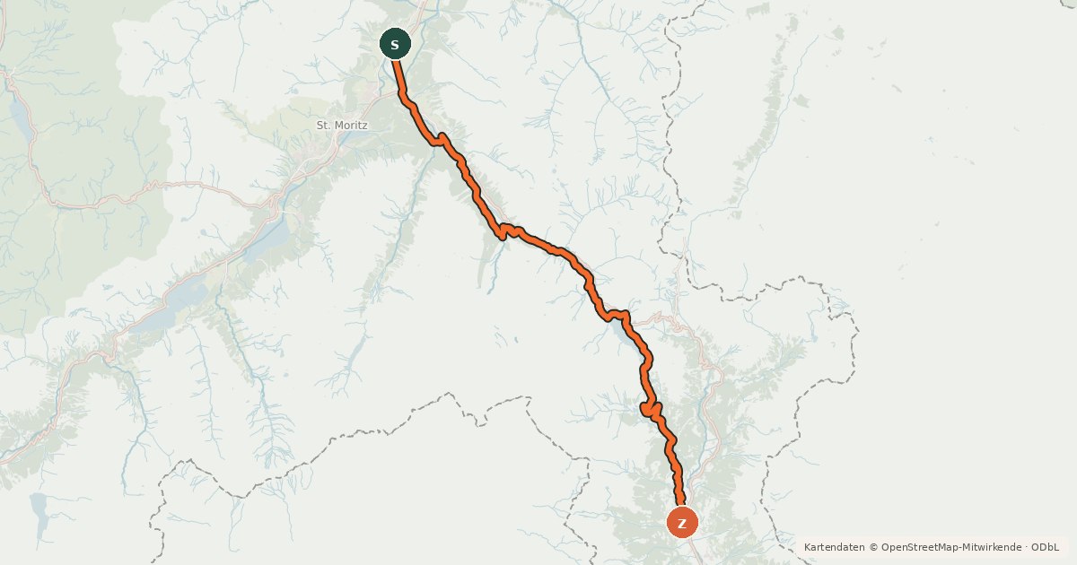Kartenübersicht der Radroute Bernina Express