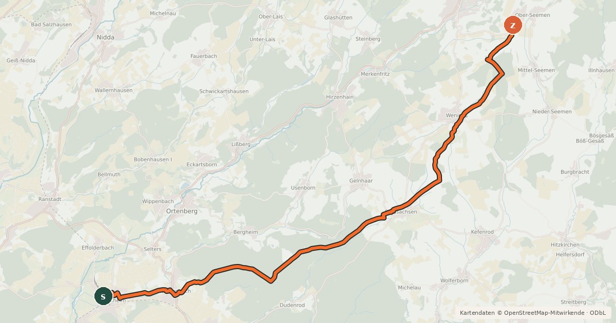 Kartenübersicht der Radroute Bettenradweg