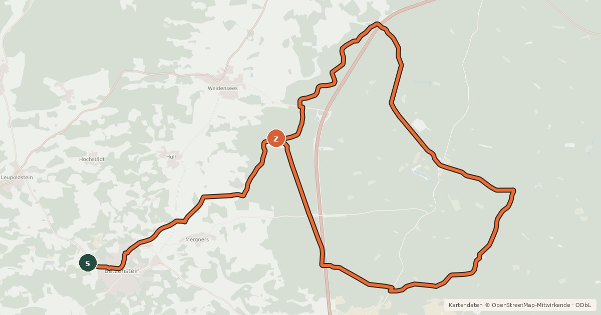 Kartenübersicht der Radroute Betzengravel light