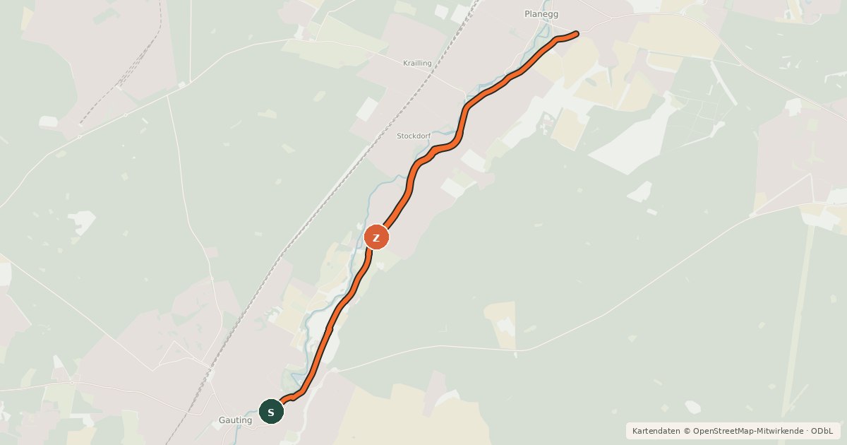 Kartenübersicht der Radroute Bhf. Starnberg - Bhf. Pasing