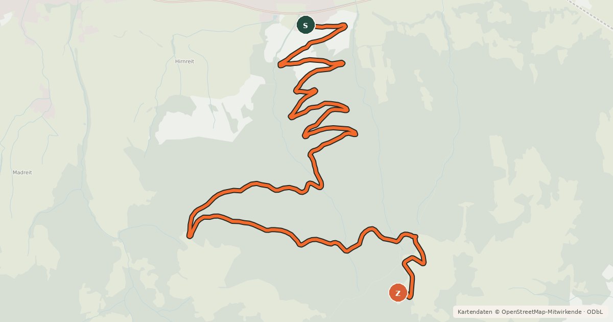 Kartenübersicht der Radroute Biberg-Tour