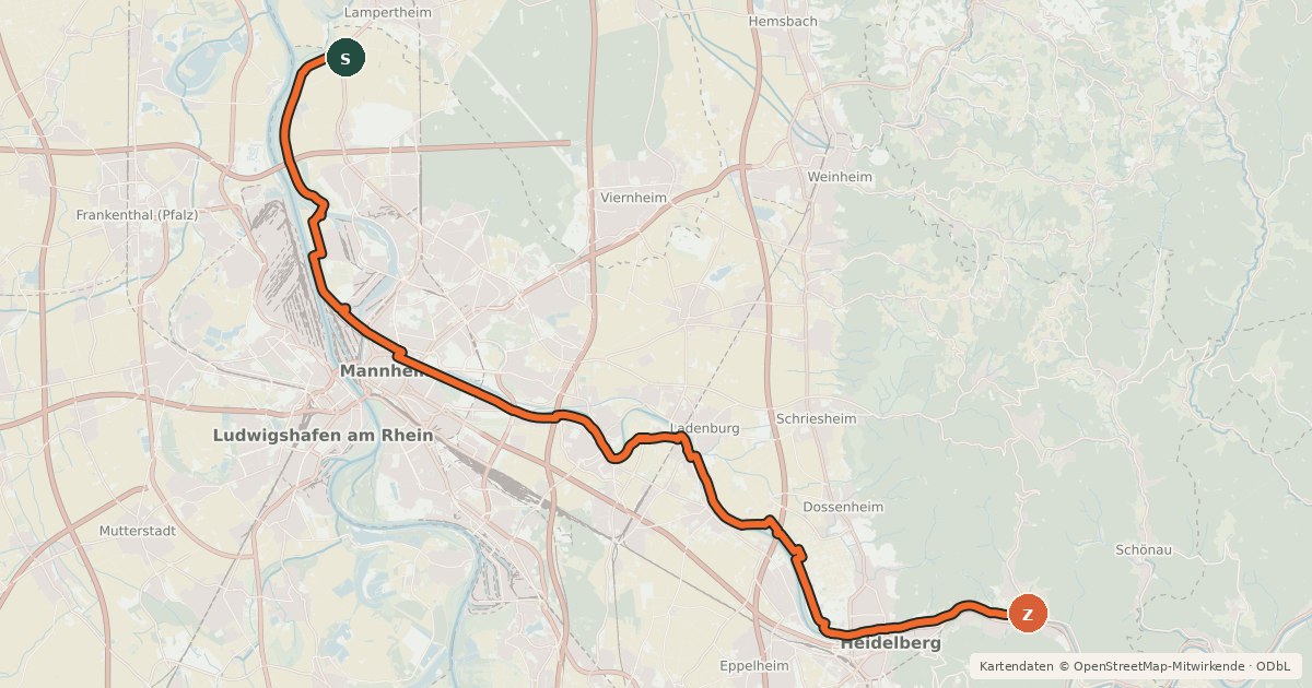 Kartenübersicht der Radroute Biberroute