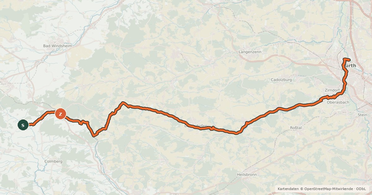 Kartenübersicht der Radroute Biberttal Radweg