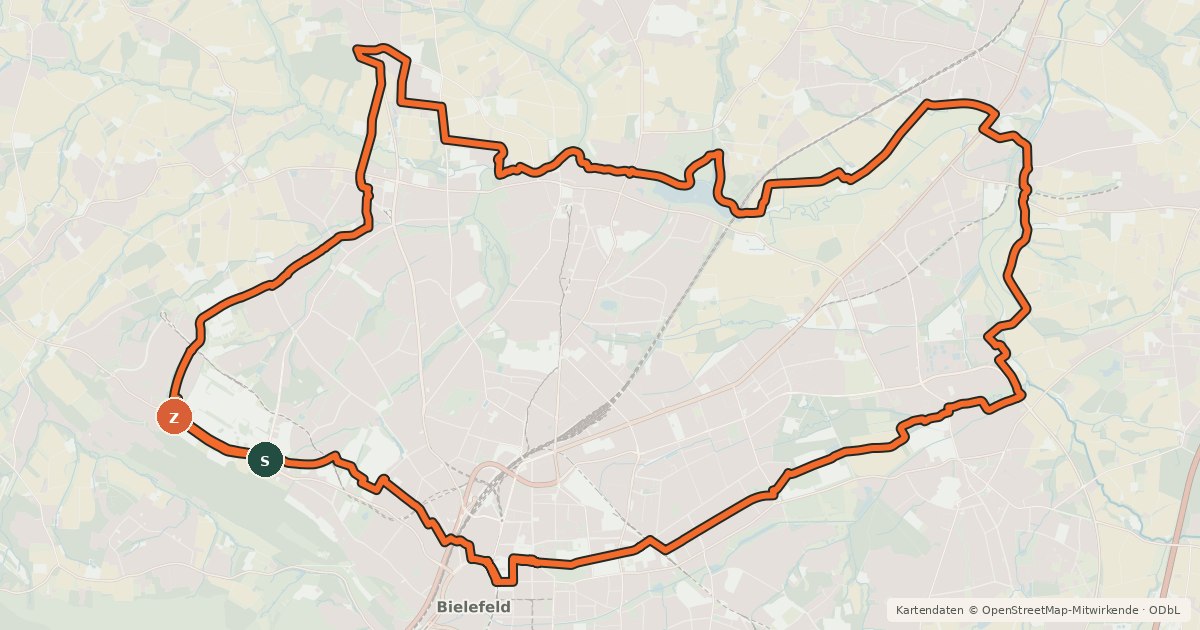 Kartenübersicht der Radroute Bielefelder Silhouetten Nord