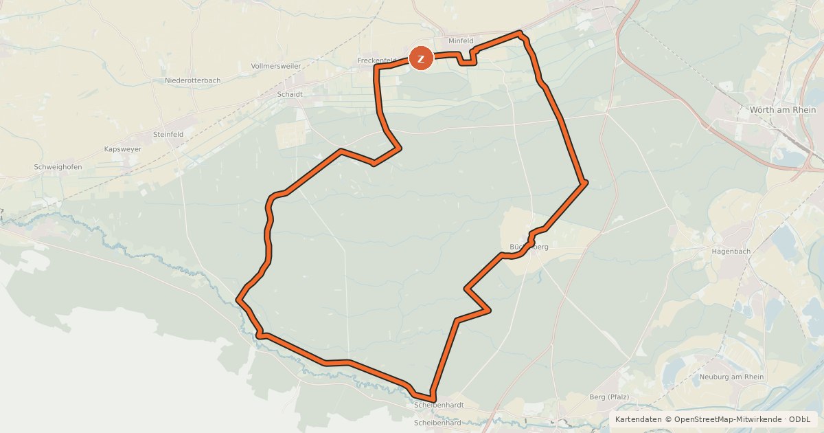 Kartenübersicht der Radroute Bienwald-Bäche-Tour