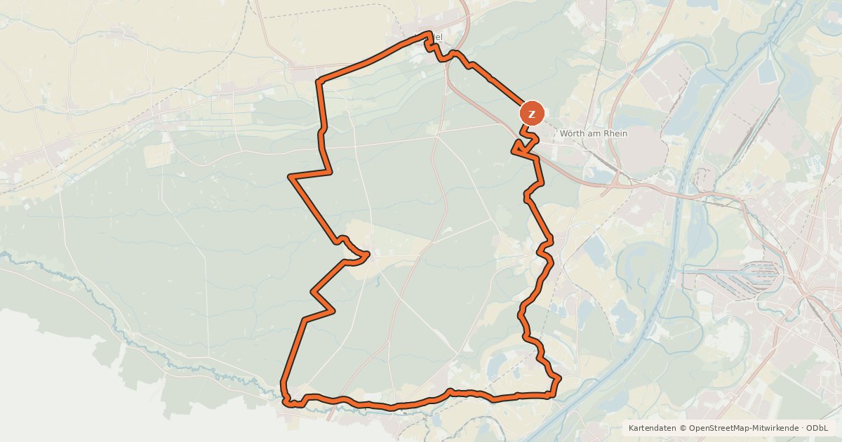 Kartenübersicht der Radroute Bienwald-Rheinauen-Tour