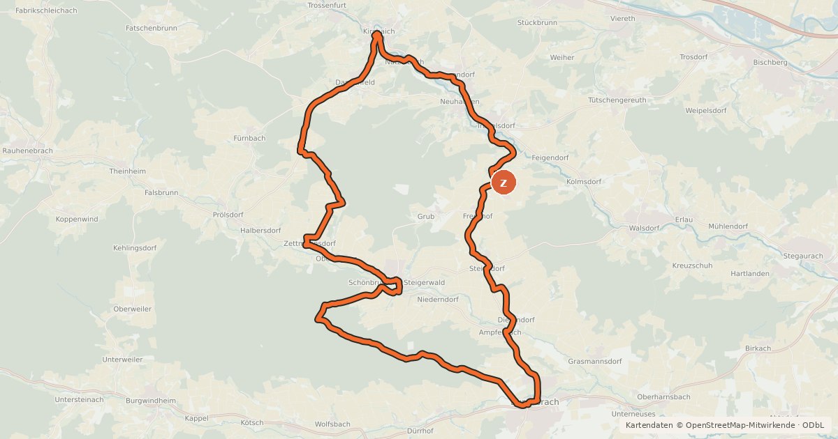Kartenübersicht der Radroute Bierecke im Steigerwald