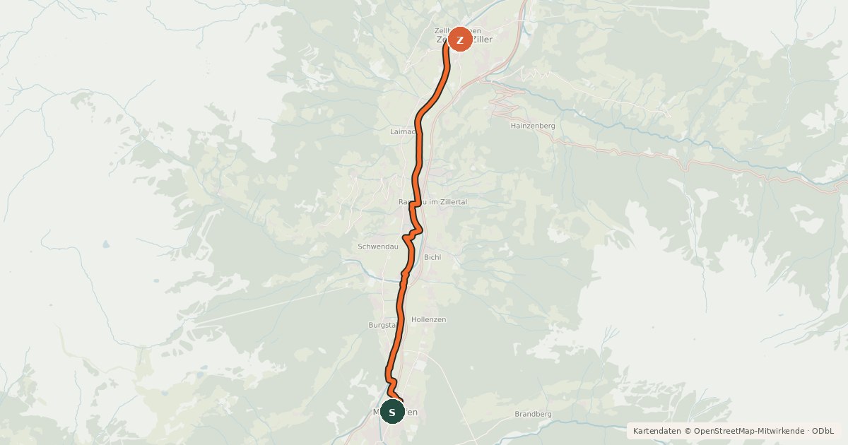 Kartenübersicht der Radroute Bike Trail Tirol Etappe 17