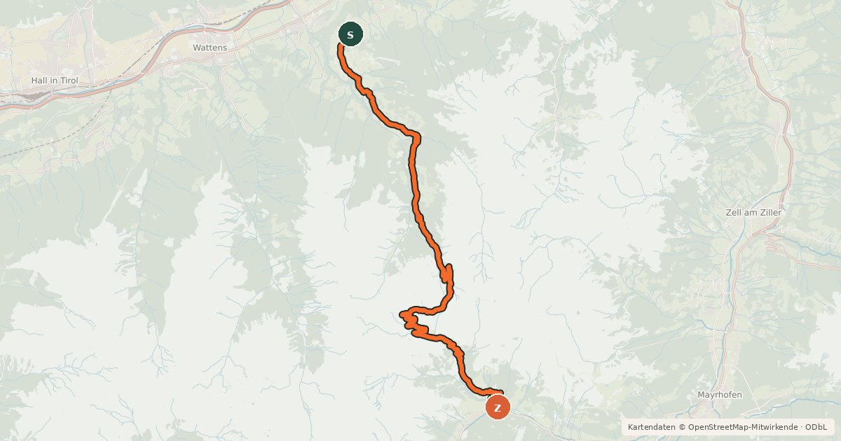 Kartenübersicht der Radroute Bike Trail Tirol Etappe 19
