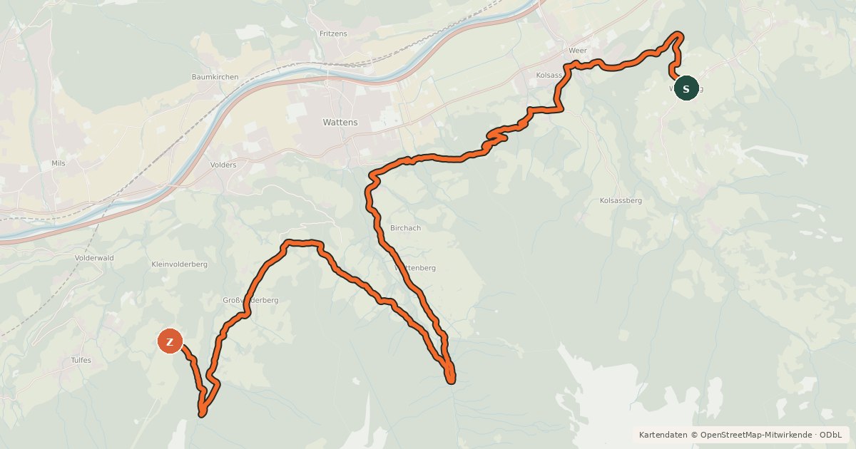 Kartenübersicht der Radroute Bike Trail Tirol Etappe 20