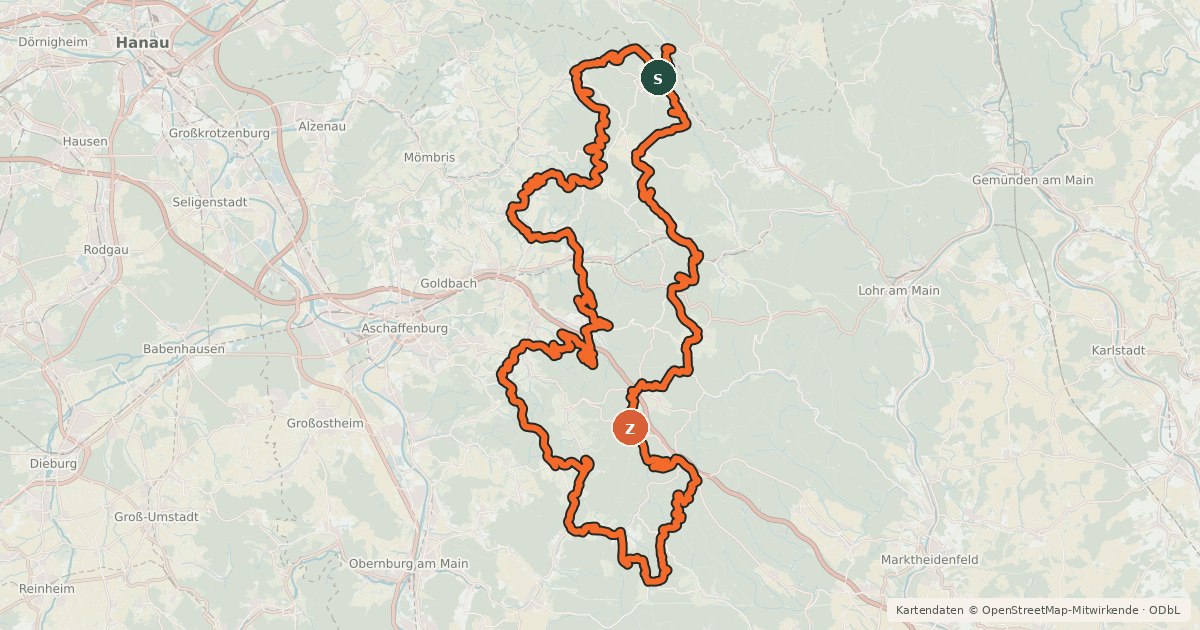Kartenübersicht der Radroute Bikewald Route A - Hochspessart-Trail