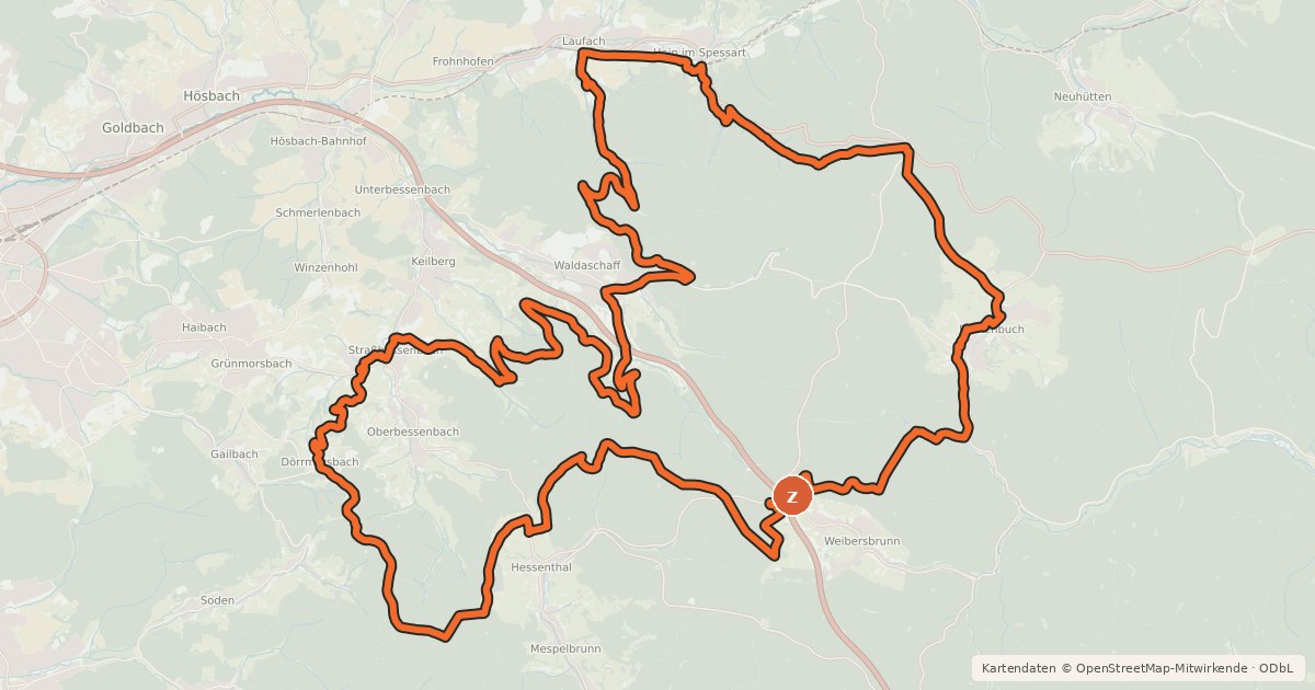 Kartenübersicht der Radroute Bikewald Route C Aschaffenburg Mitte