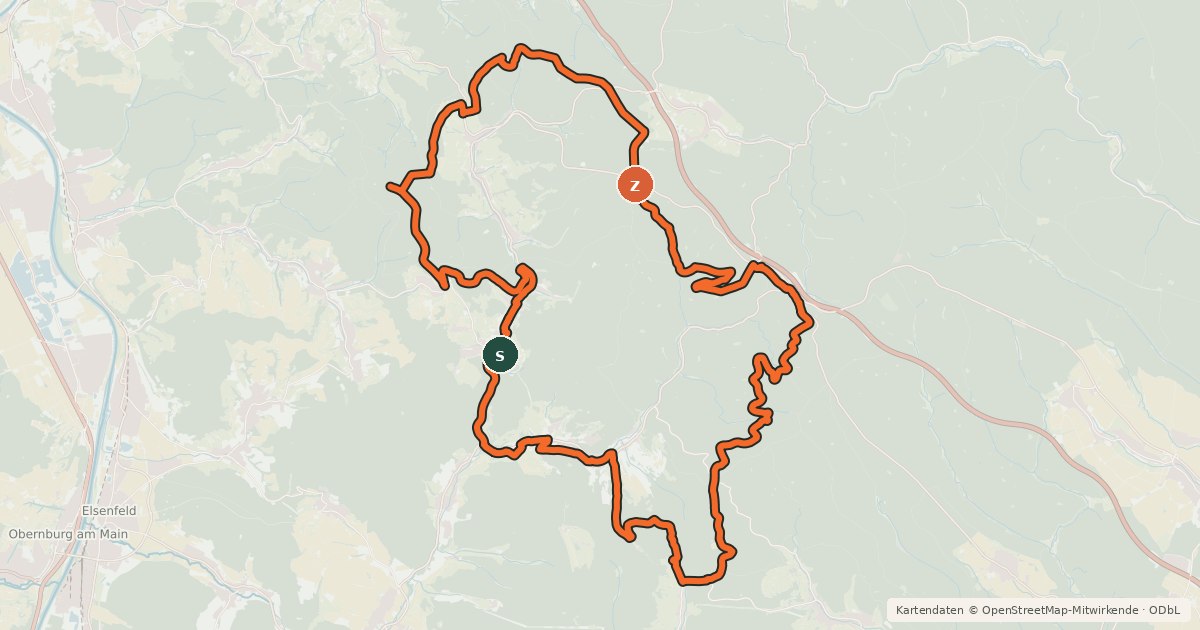 Kartenübersicht der Radroute Bikewald Route D - Spessart Süd