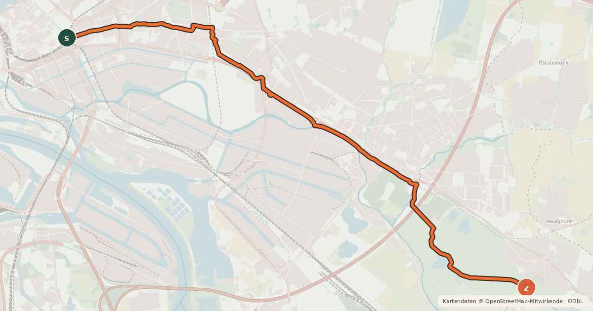Kartenübersicht der Radroute Billeradweg