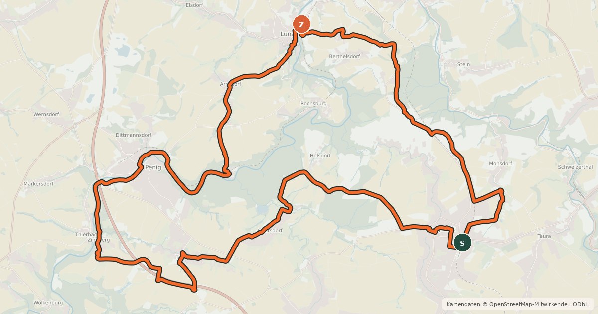 Kartenübersicht der Radroute Bilz-Route
