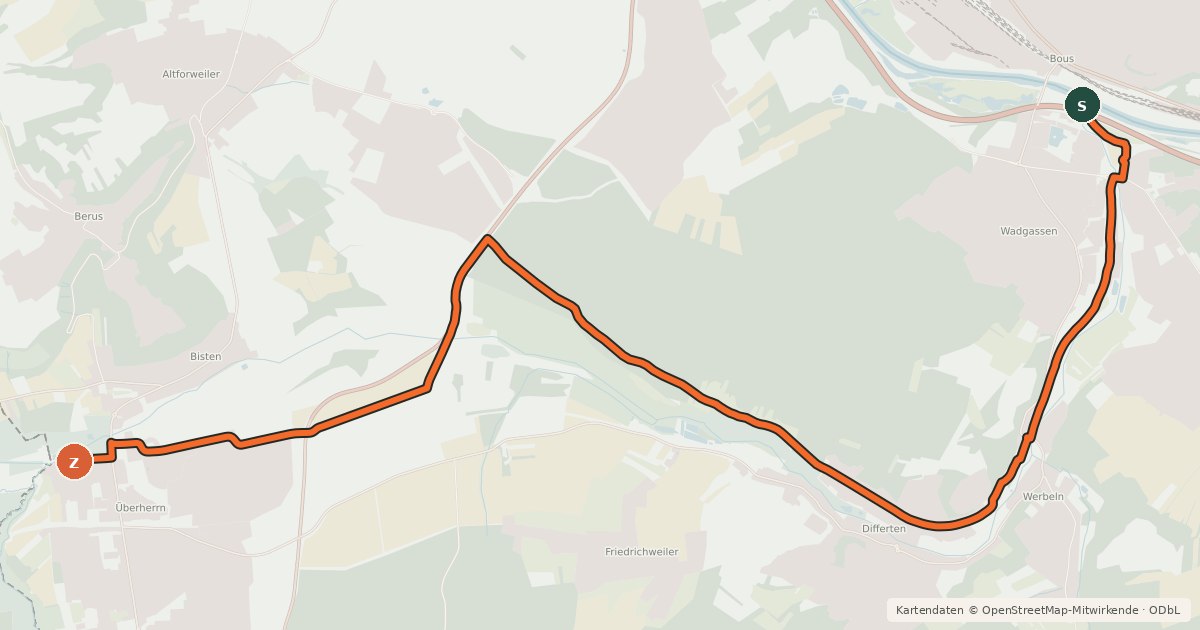 Kartenübersicht der Radroute Bisttal-Radweg
