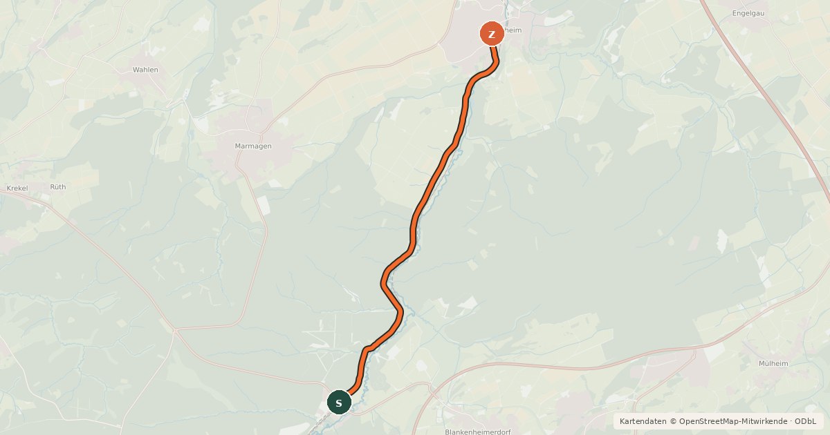 Kartenübersicht der Radroute Blankenheim Wald (22) - Nettersheim (83)