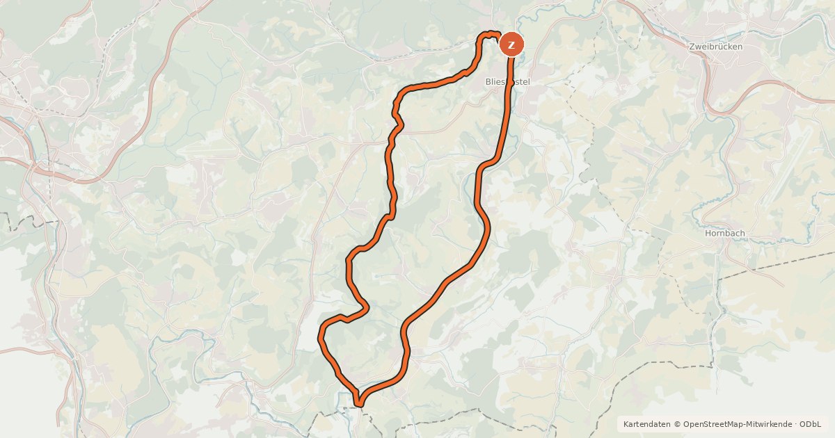 Kartenübersicht der Radroute Bliesgau-Radweg