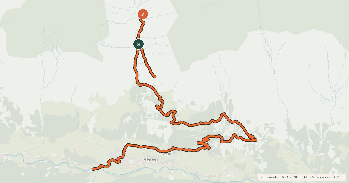 Kartenübersicht der Radroute Bodenalm - Timmeltal