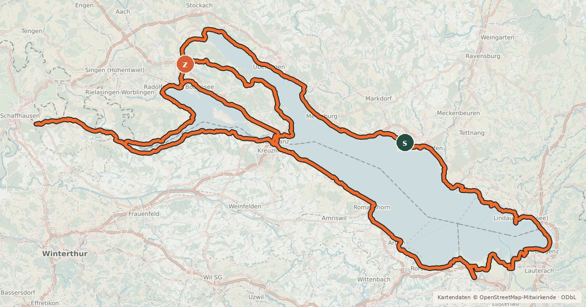 Kartenübersicht der Radroute Bodensee-Radweg