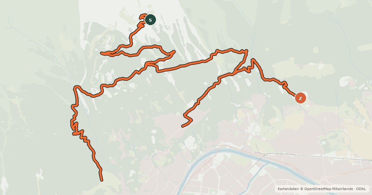 Kartenübersicht der Radroute Bodenstein Alm