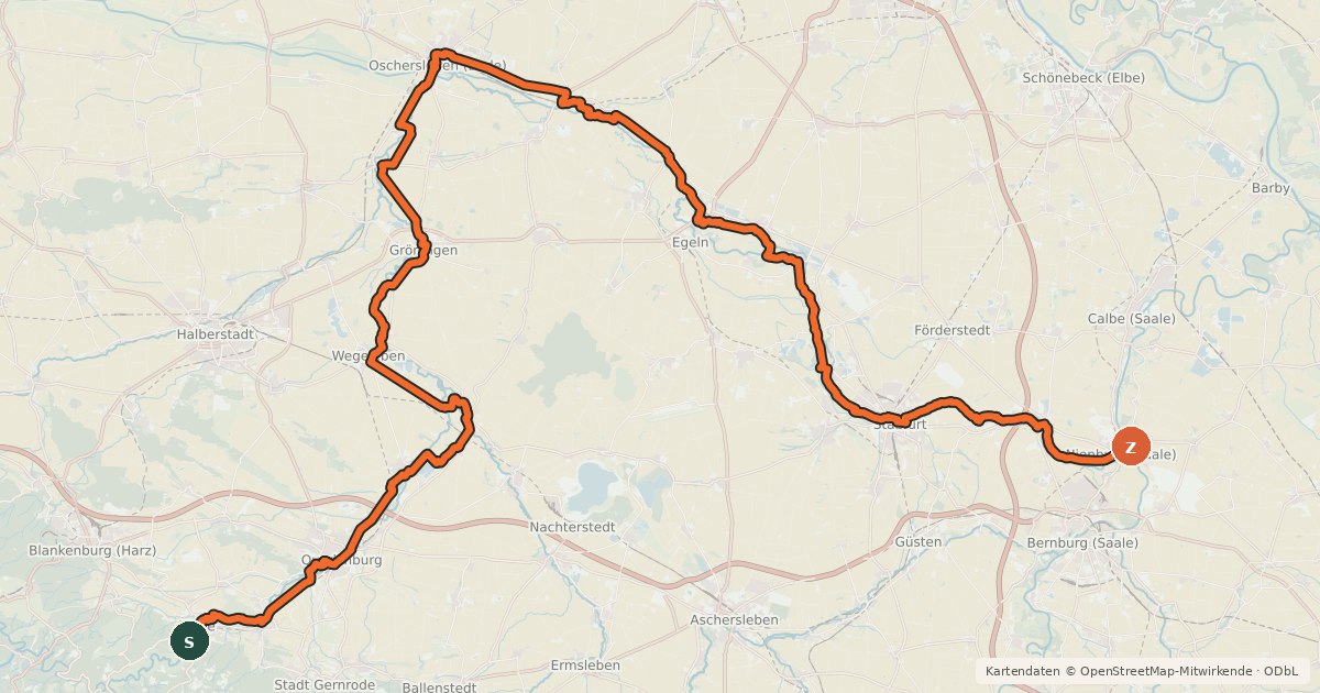 Kartenübersicht der Radroute Boderadweg