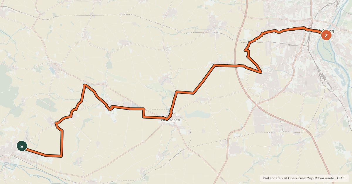 Kartenübersicht der Radroute Börde-Radweg