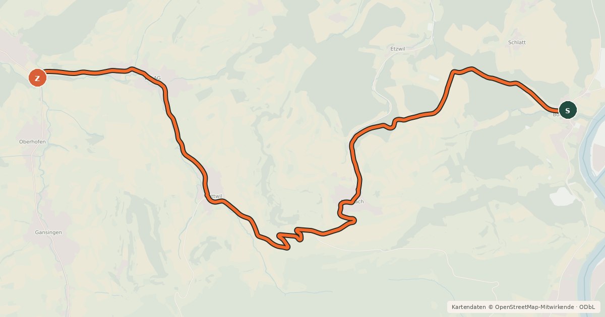 Kartenübersicht der Radroute Böttstein-Mettau